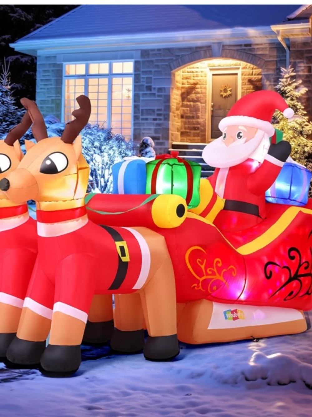 Inflatable Santa Sleigh with Reindeer Christmas Yard Inflatable- Red